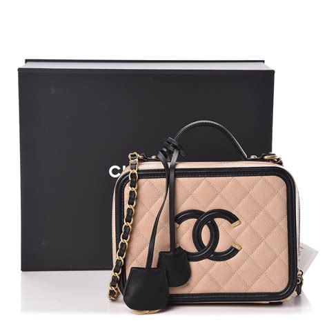 chanel caviar quilted medium cc filigree vanity case beige|Bags .